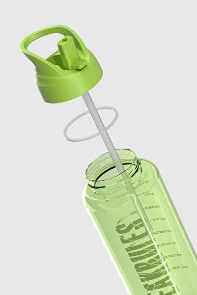 Renga Moly Text Patterned 1000 ml Tritan Water Bottle with Straw 912139 Green