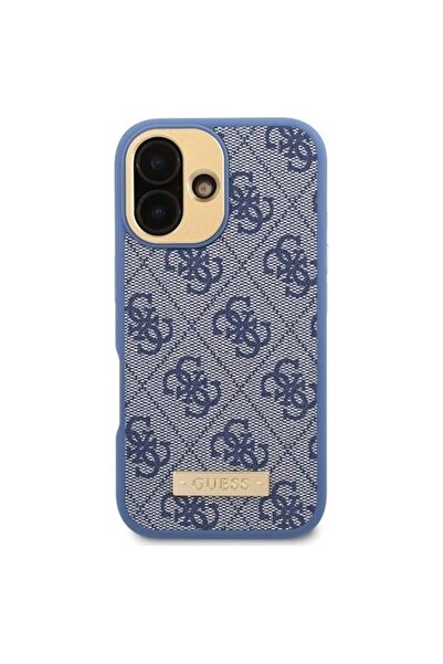 Guess Carcasă pentru iPhone 16, carcasă rigidă 4G cu placă de logo MagSafe, albastră