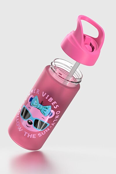 Renga Moly Patterned 500 ml Tritan Children's Water Bottle with Straw 912131 Pink
