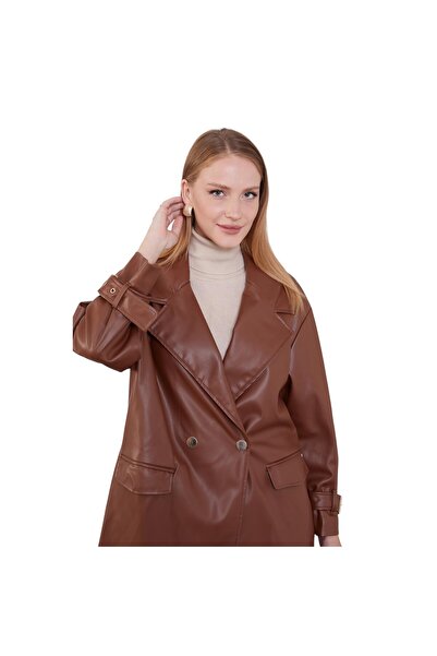 Levidor Kadın Kruvaze Yaka Deri Ceket 570030