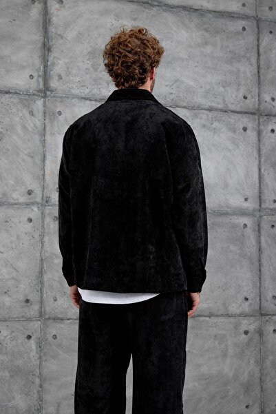 NOMARC Μαύρο 251 βελούδινο σετ πουκάμισο και παντελόνι oversize