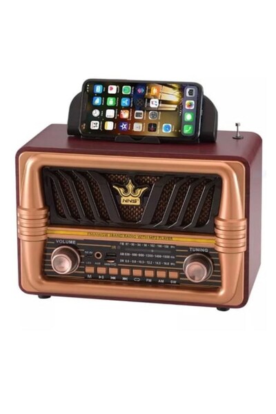 Buffer ® Büyük Boy Telefon Tutma Saplı Retro Ahşap Tasarım Bluetooth Hoparlörlü Radyo – FM/AM Destekl