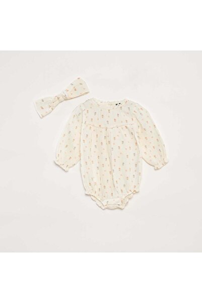 KIABI Cotton gauze romper + headband set - 2-piece set WHITE