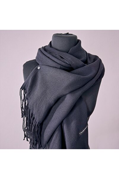 FashionForYou Belladona shawl scarf, made of thin material, with fringes and emblem, Black, 180x65 cm