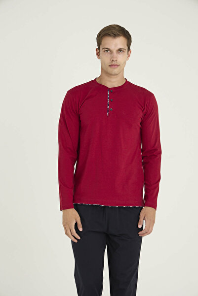 KLY 100% Cotton Men's Midi Collar Pajama Set Stylish Design - Outerwear