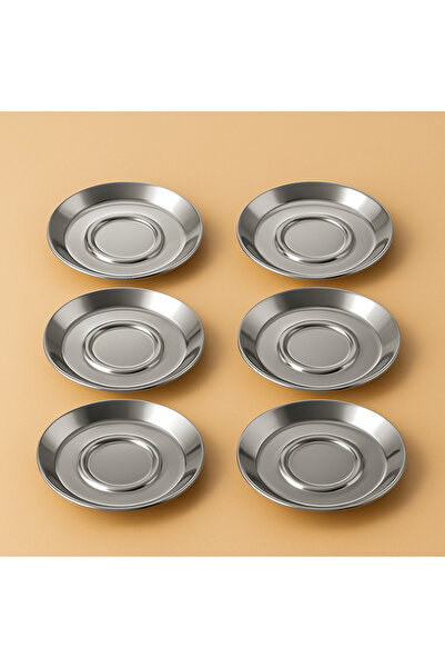Dania Shiny Stainless Steel Tea Saucer Set - 6 Stylish Multi-Purpose Pieces - Saucer Size 12 cm