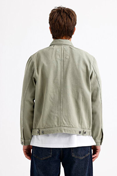 Denim Republic Men's Khaki Oversize Zippered Denim Jacket