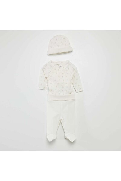 KIABI طقم الجسم + الجزء السفلي مع القدمين + قبعة بيضاء