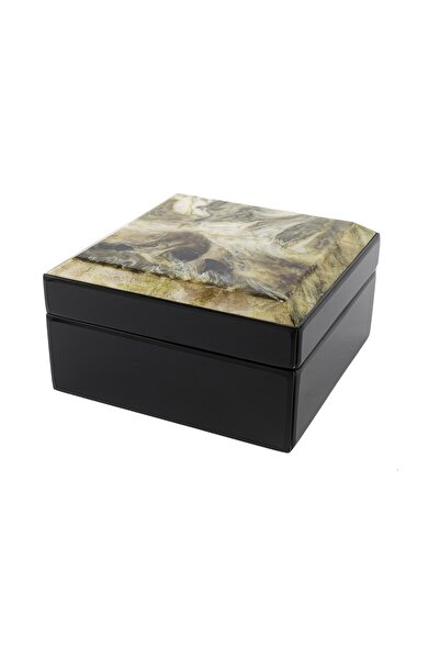 Mikasa Moor Marble Patterned Black Glass Box 22X22X12Cm
