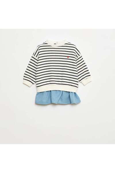 KIABI فستان سويت شيرت بتأثير 2 في 1 عند الحافة باللون الأبيض