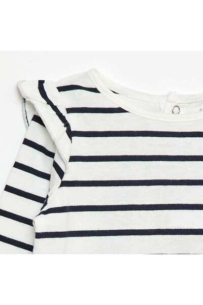 KIABI Long-sleeved patterned T-shirt with ruffled armholes WHITE