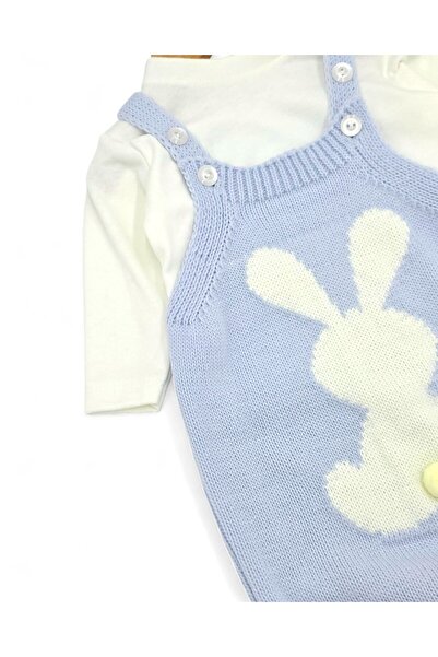 Ege Bebek Winter Rabbit Detailed Knitwear Salopet and Inner Badili Set, 3-6-9-12 Months Knitwear Gardener Jumpsuit R2206