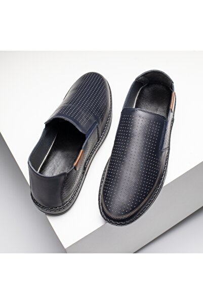 BMoD Pantofi casual bărbătești din piele albastru închis cu perforații MOD13644