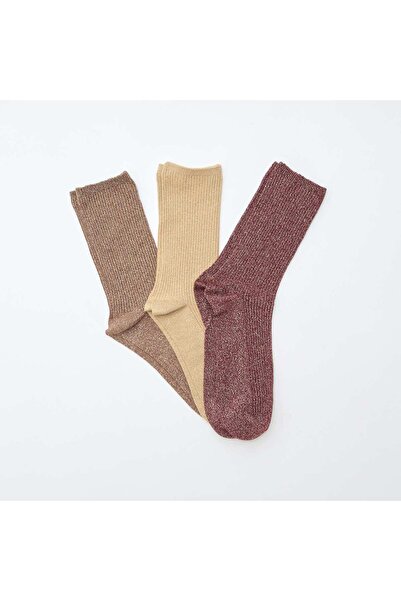 KIABI مجموعة من 3 جوارب قطنية فاخرة باللون البني