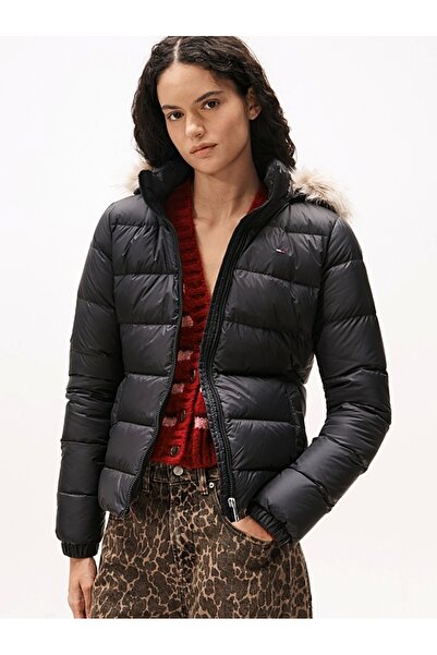 Tommy Hilfiger TJW Basic Kapüşonlu Kuş Tüyü Kadın Siyah Ceket DW0DW18312BDS