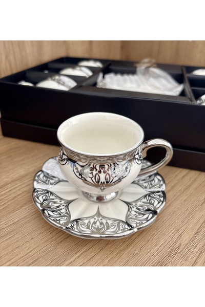 CEZVE HOME Vion 6-Person Porcelain Tea Cup Set with Silver Detailing