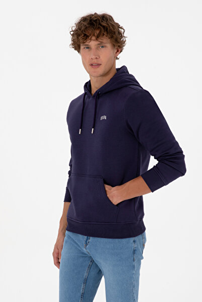 U.S. Polo Assn. Erkek Regular Fit Kapüşonlu Şardonlu Mürdüm Basic Sweatshirt 50315582-VR074
