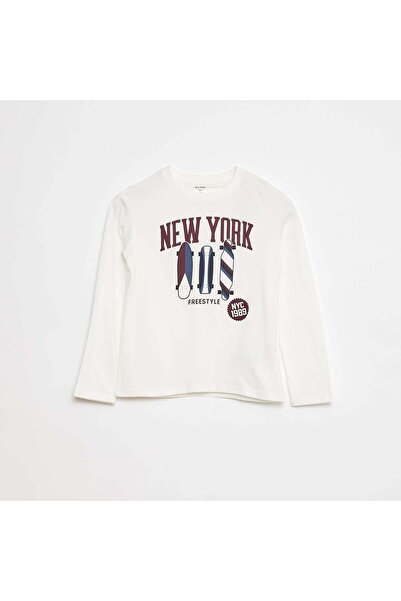 KIABI Printed long-sleeved T-shirt WHITE