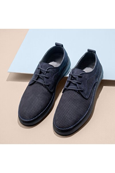 BMoD Pantofi casual bărbătești din piele albastră cu perforații MOD13769