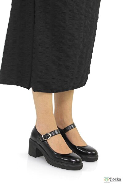 Mammamia Women's Thick Platform Heeled Genuine Leather Seasonal Classic Patent Leather Shoes M26/Ka155