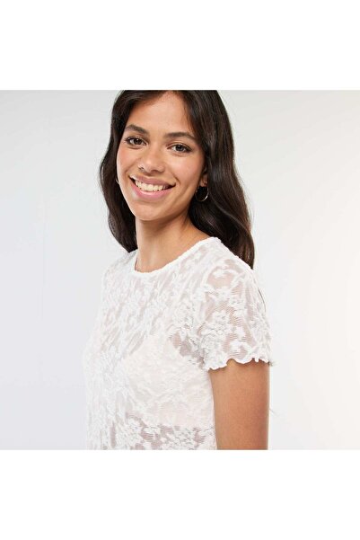 KIABI Lace Short-Sleeve T-Shirt WHITE