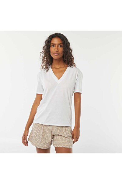 KIABI T-shirt with short sleeves and V-neckline WHITE