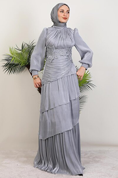 giz astore Menekşe Kat Kat Abiye Gri