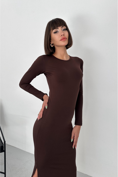 Oyga Φόρεμα με μακρύ μανίκι από ύφασμα Modal με σχισμή στο πλάι