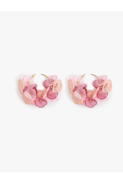 Koton Women's Pink Floral Hoop Earrings