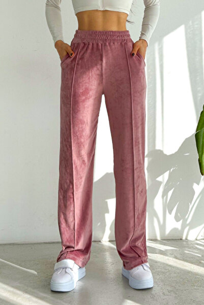 FashionForYou Touch velvet pants, relaxed fit with stripe on the leg, pink