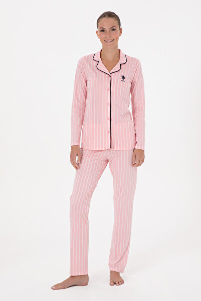 U.S. Polo Assn. Kadın Pembe Çizgili Pijama Takımı 50318884-VR041