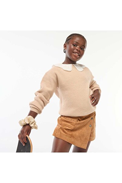 KIABI Knitted Sweater with Peter Pan Collar BEIGE