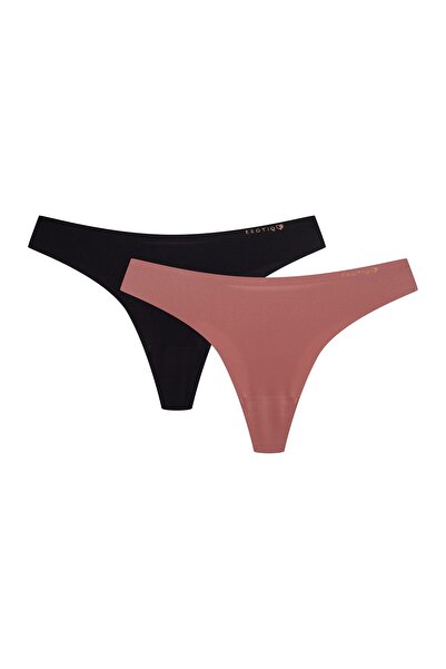 ESOTIQ Chiloți tanga pentru femei, set de 2 buc., talie normală, invizibilă, cu perle |