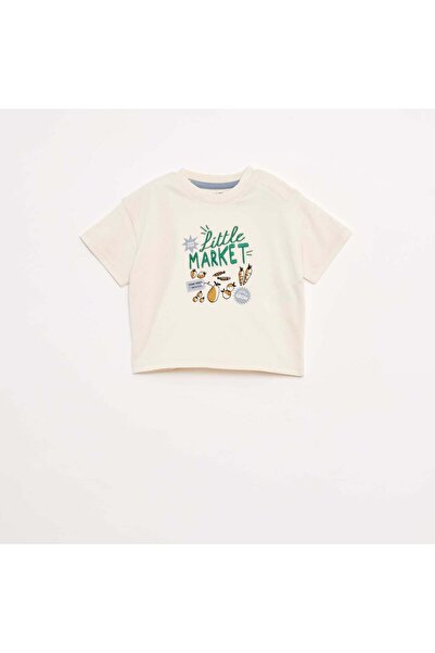 KIABI تي شيرت مطبوع على الصدر والظهر باللون الأبيض