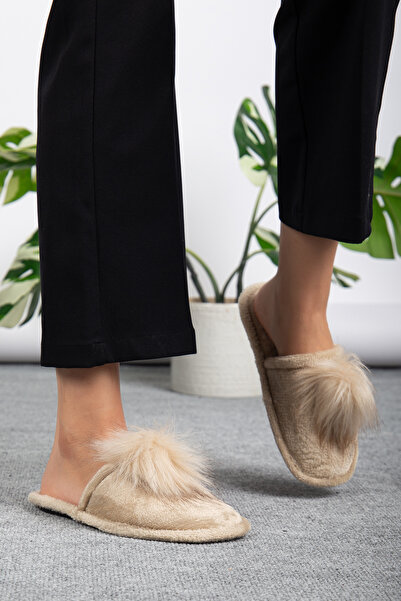 Jackers Χειμερινές παντόφλες από βελούδινο ύφασμα με πομπόν για δώρο, παντόφλες για επισκέπτες, παντόφλες για δώρο, παντόφλες για το σπίτι