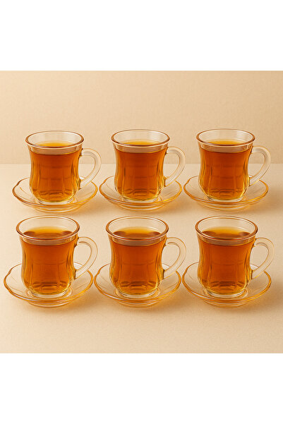 Dania Elegant Glass Tea Set - 6 Cups + 6 Saucers with Amber Accent