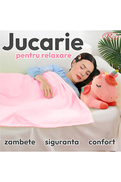 RCO Inorog din Plus 50 cm cu Paturica Moale 155x105 cm – Jucarie de Imbratisat, WJ6215B