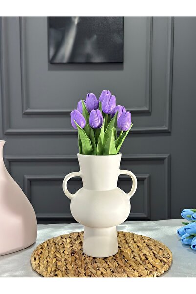 Smyrna Çiçek MOR Islak Lale, Solmaz, Sararmaz, Gerçek Dokulu 8'li Demet