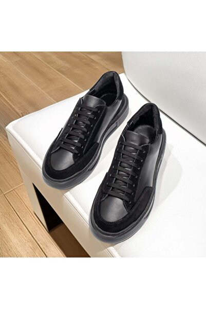 Modlet.ro Ανδρικά μαύρα σουέτ δερμάτινα κορδόνια παπούτσια με παχιά σόλα MOD1...