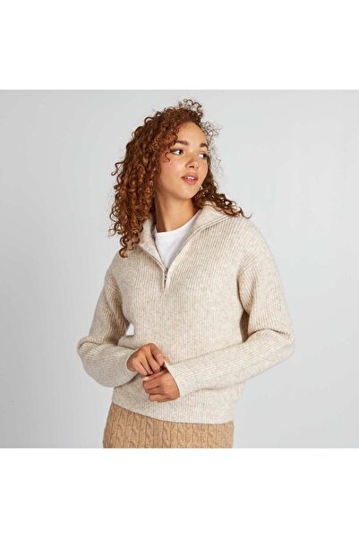 KIABI Zip-up high neck sweater BEIGE
