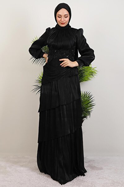 giz astore Menekşe Kat Kat Abiye Siyah