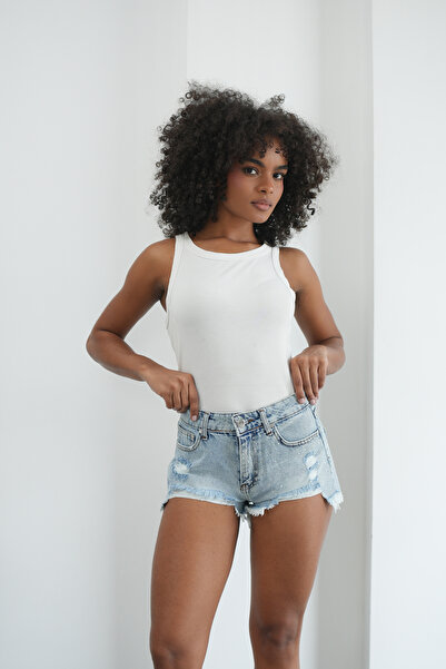 WMN DENİM Mavi̇ Taşli Kadin Kot Şort