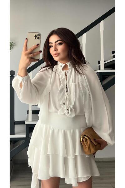 Oslove White Shorts Lined Mini Skirt with Waist Tie Detail