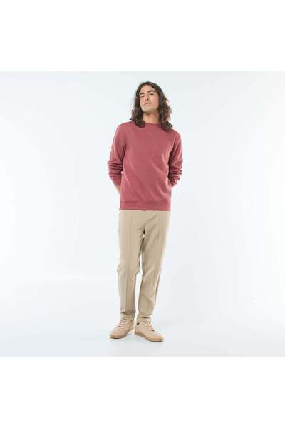 KIABI Plain Crew Neck Sweatshirt in Brushed Fleece RED