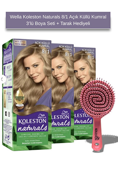 Wella Koleston Naturals 8/1 Açık Küllü Kumral 3'lü Boya Seti + Tarak Hediyeli