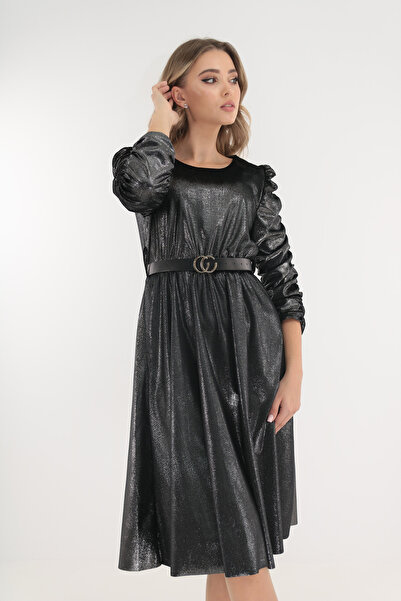 Trend Land Rochie de ocazie din catifea cu glitter si fronseuri pe maneci