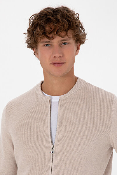 U.S. Polo Assn. Men's Stone Melange Basic Knitwear Cardigan 50313721-Vr225