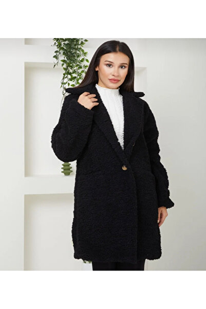 rushana Γυναικείο βελούδινο παλτό με διπλά κουμπιά με επένδυση
