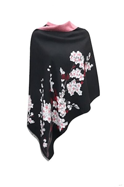 L-line fashion Eșarfă reversibilă pentru femei, negru-roșu, model floral, 190x65 cm