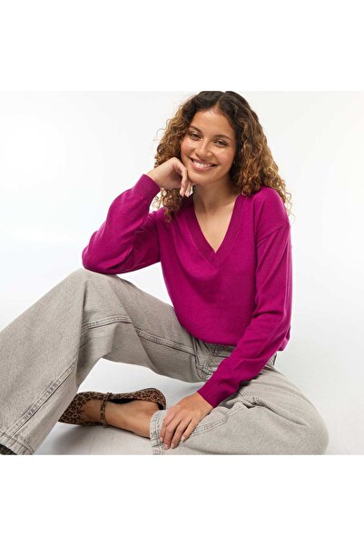 KIABI Fine-knit V-neck sweater PURPLE